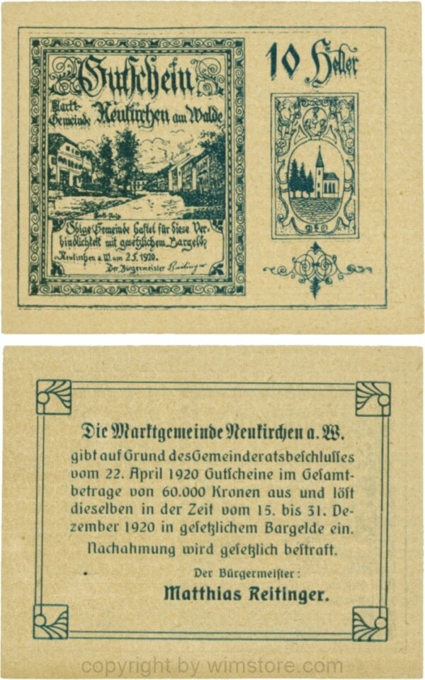 Neukirchen am Walde, G0655Ia01, 10 Heller, Schein 01; 1-