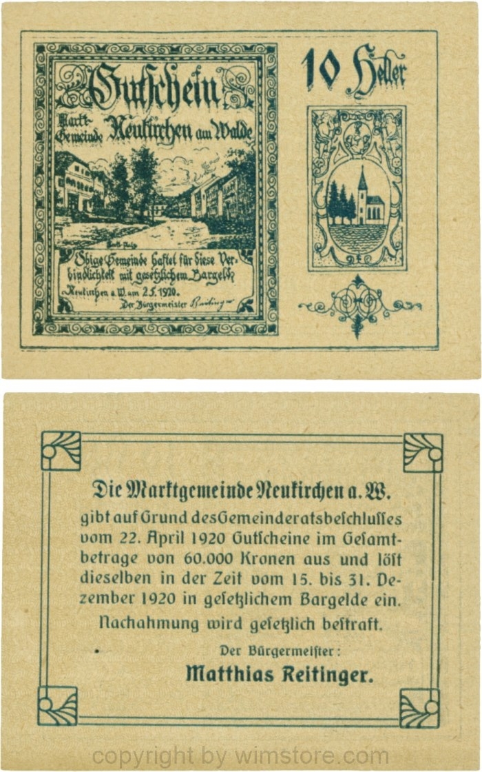 Neukirchen am Walde, G0655Ia01, 10 Heller, Schein 01; 1-