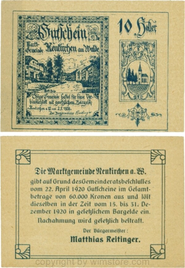 Neukirchen am Walde, G0655Ia01, 10 Heller, Schein 01; 1-