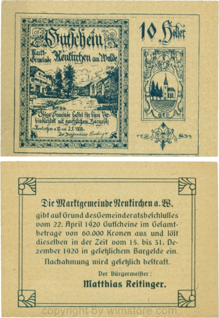 Neukirchen am Walde, G0655Ia01, 10 Heller, Schein 01; 1-