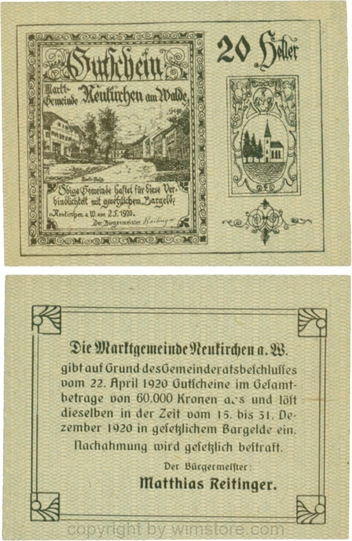 Neukirchen am Walde, G0655Ia05, 20 Heller, Schein 05; 1