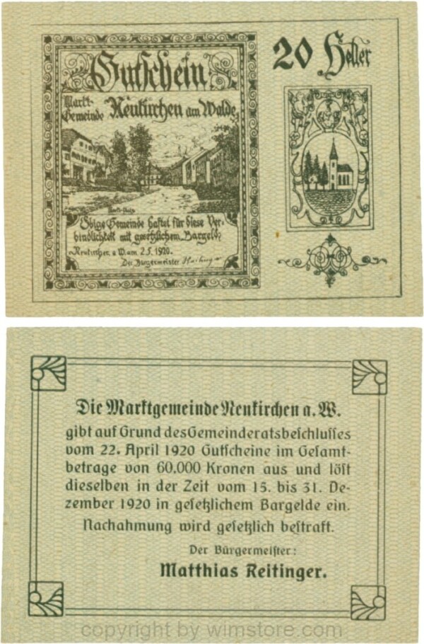 Neukirchen am Walde, G0655Ia05, 20 Heller, Schein 05; 1