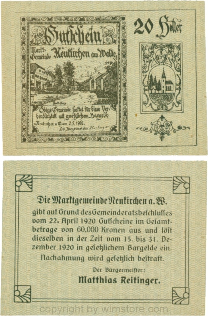 Neukirchen am Walde, G0655Ia05, 20 Heller, Schein 05; 1