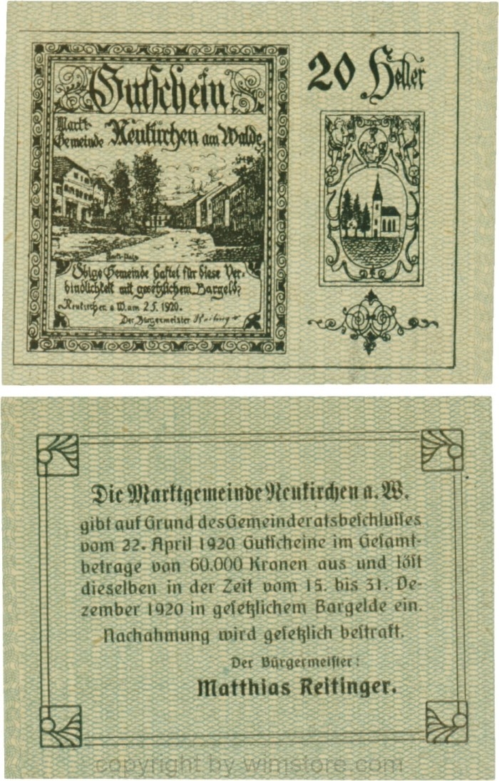 Neukirchen am Walde, G0655Ia05, 20 Heller, Schein 05; 1