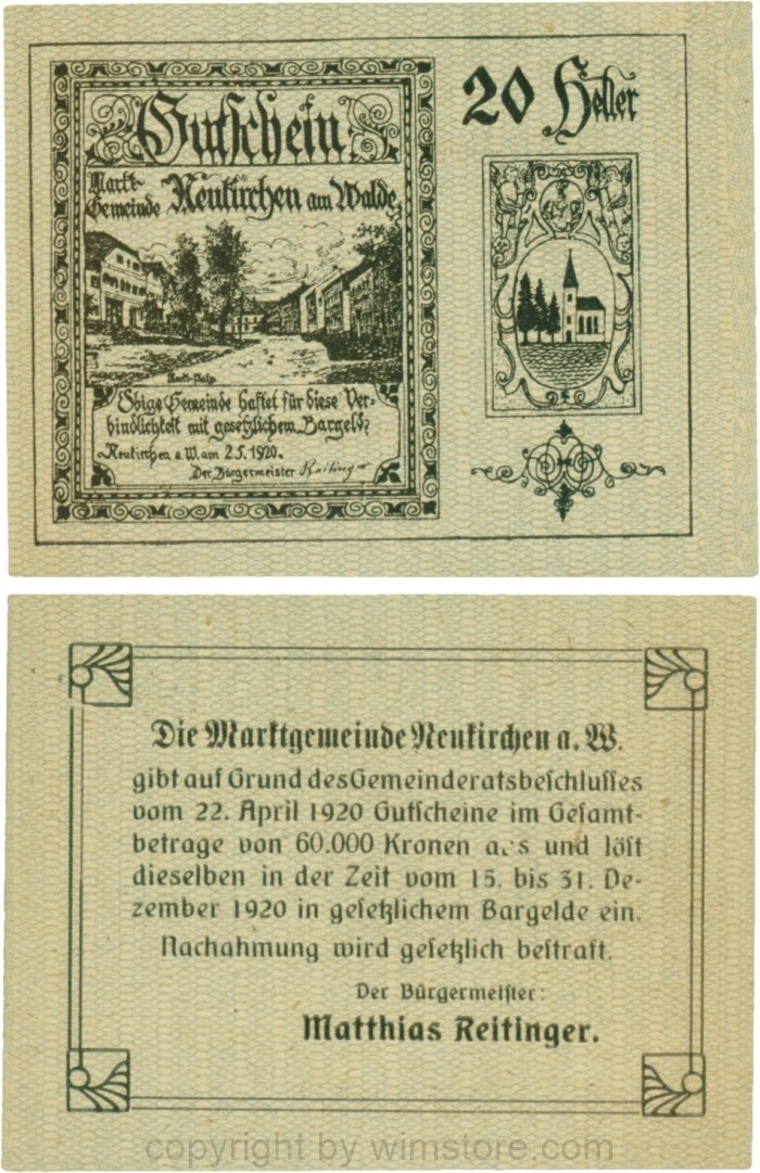 Neukirchen am Walde, G0655Ia05, 20 Heller, Schein 05; 1
