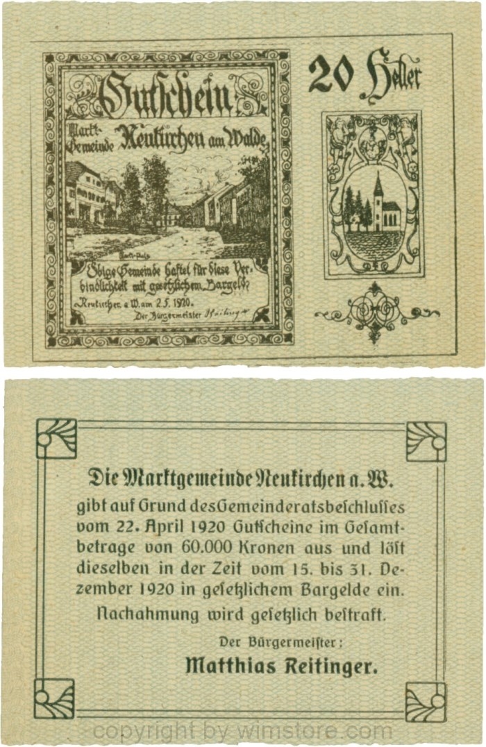 Neukirchen am Walde, G0655Ia05, 20 Heller, Schein 05; 1-