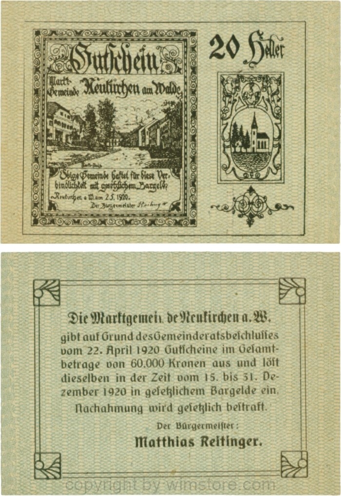 Neukirchen am Walde, G0655Ia05, 20 Heller, Schein 05; 1-