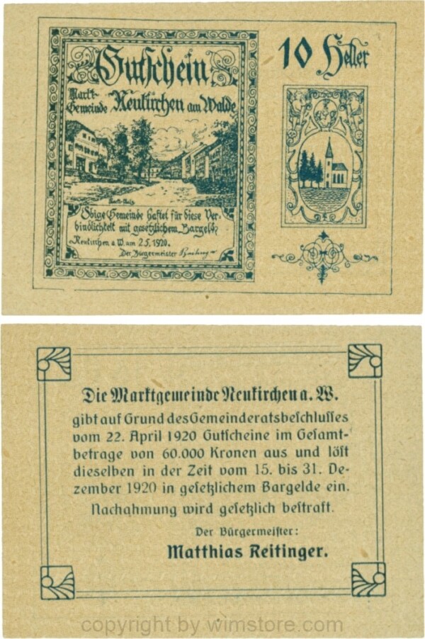 Neukirchen am Walde, G0655Ia07, 10 Heller, Schein 07; 1
