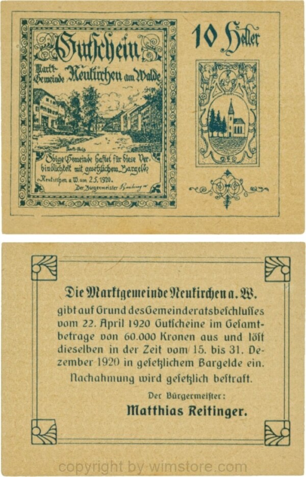 Neukirchen am Walde, G0655Ia07, 10 Heller, Schein 07; 1-