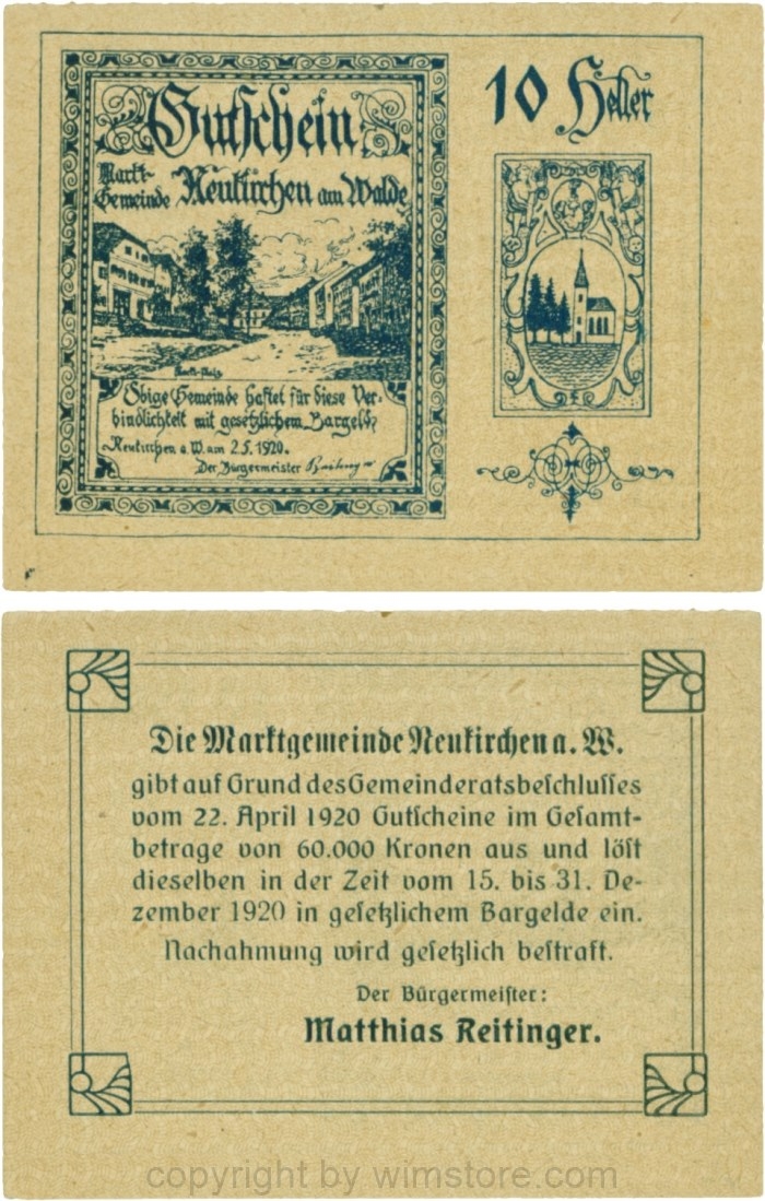 Neukirchen am Walde, G0655Ia07, 10 Heller, Schein 07; 1-