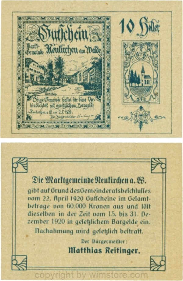 Neukirchen am Walde, G0655Ia10, 10 Heller, Schein 10; 1