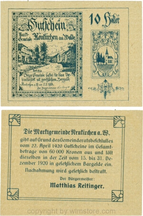 Neukirchen am Walde, G0655Ia10, 10 Heller, Schein 10; 1