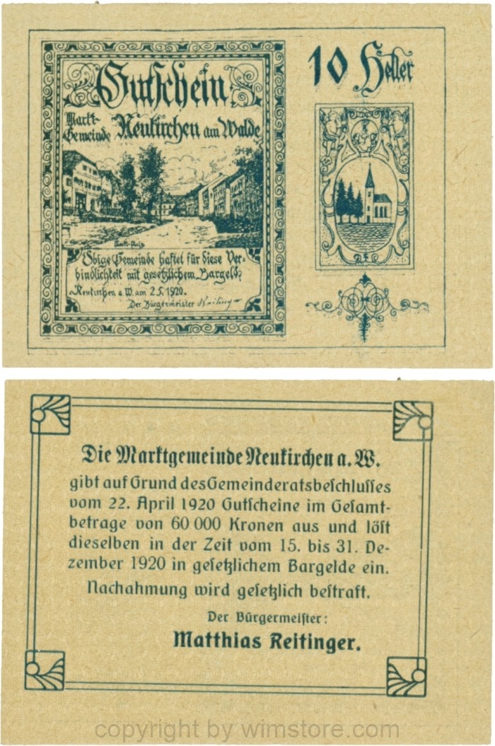 Neukirchen am Walde, G0655Ia10, 10 Heller, Schein 10; 1