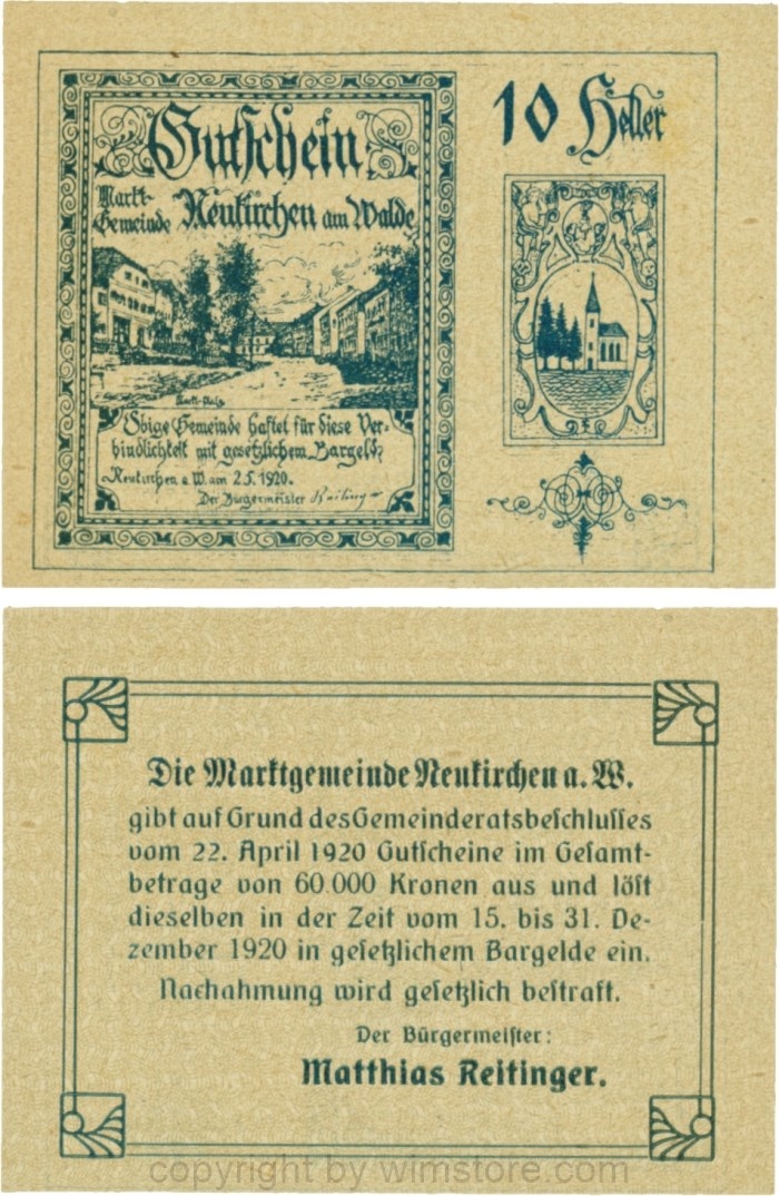 Neukirchen am Walde, G0655Ia10, 10 Heller, Schein 10; 1-