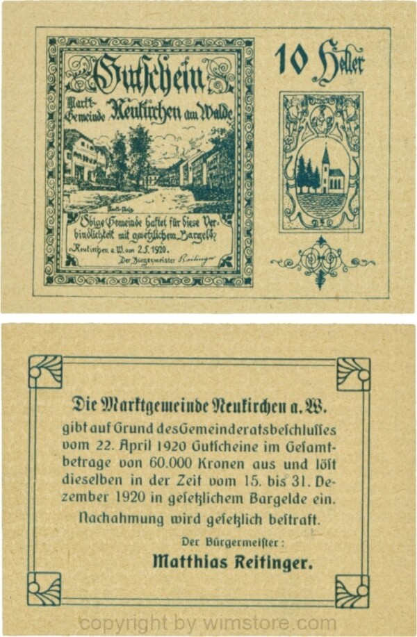 Neukirchen am Walde, G0655Ia10, 10 Heller, Schein 10; 1-