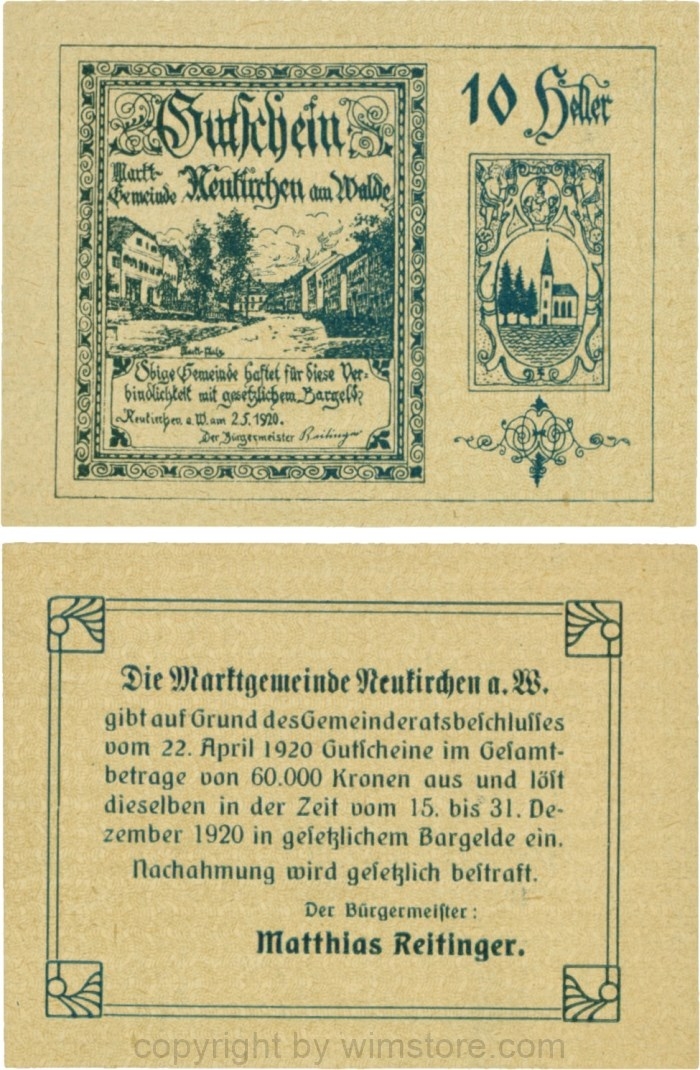 Neukirchen am Walde, G0655Ia10, 10 Heller, Schein 10; 1-