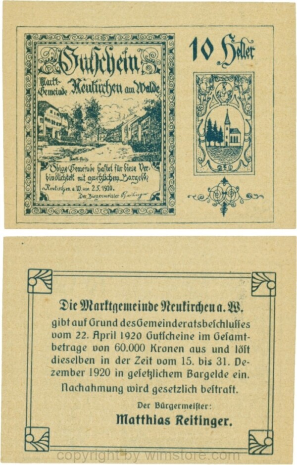 Neukirchen am Walde, G0655Ia10, 10 Heller, Schein 10; 1-