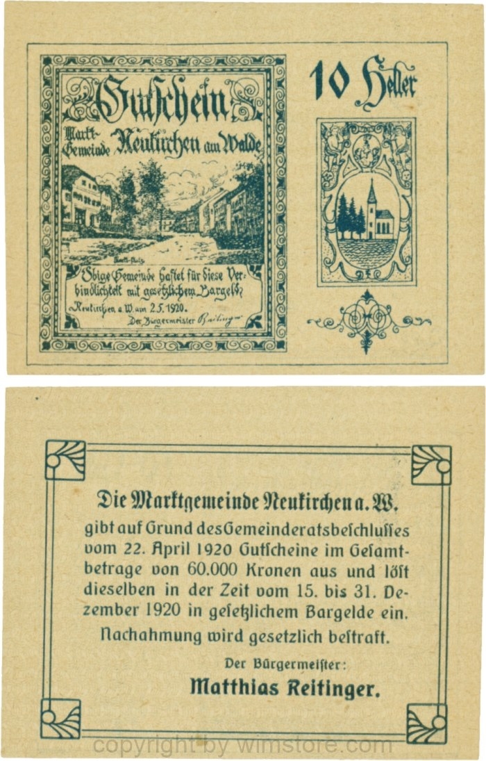 Neukirchen am Walde, G0655Ia10, 10 Heller, Schein 10; 1-