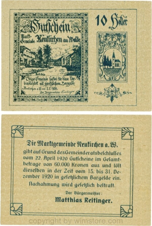 Neukirchen am Walde, G0655Ia10, 10 Heller, Schein 10; 1-