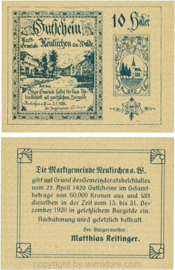 Neukirchen am Walde, G0655Ia10, 10 Heller, Schein 10; 1-