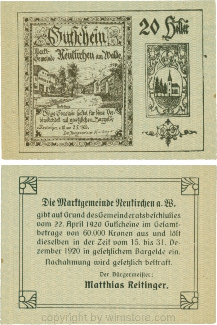 Neukirchen am Walde, G0655Ia11, 20 Heller, Schein 11; 1-