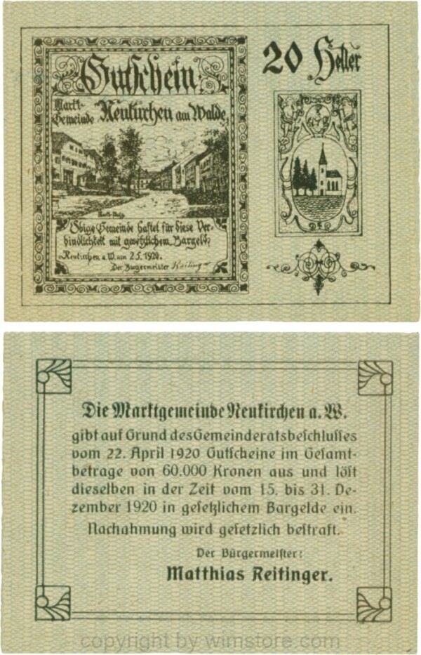 Neukirchen am Walde, G0655Ia11, 20 Heller, Schein 11; 1-