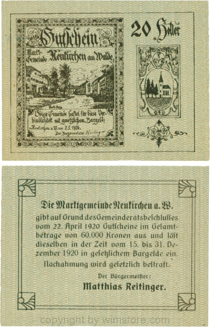 Neukirchen am Walde, G0655Ia11, 20 Heller, Schein 11; 1-