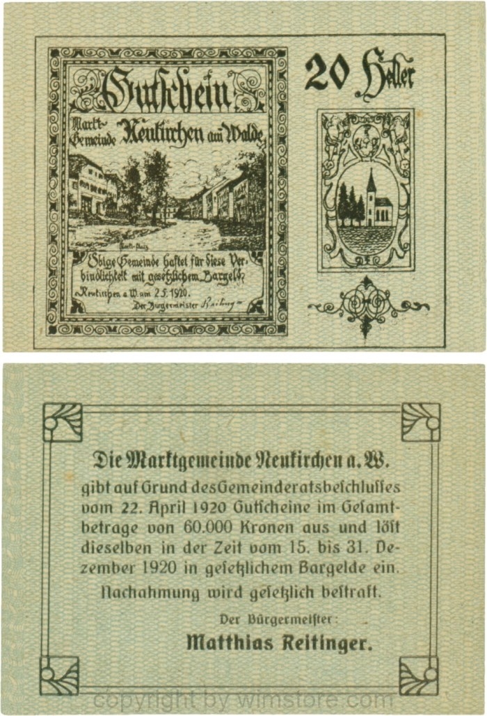 Neukirchen am Walde, G0655Ia11, 20 Heller, Schein 11; 1-