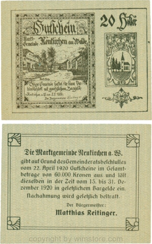 Neukirchen am Walde, G0655Ia11, 20 Heller, Schein 11; 1-