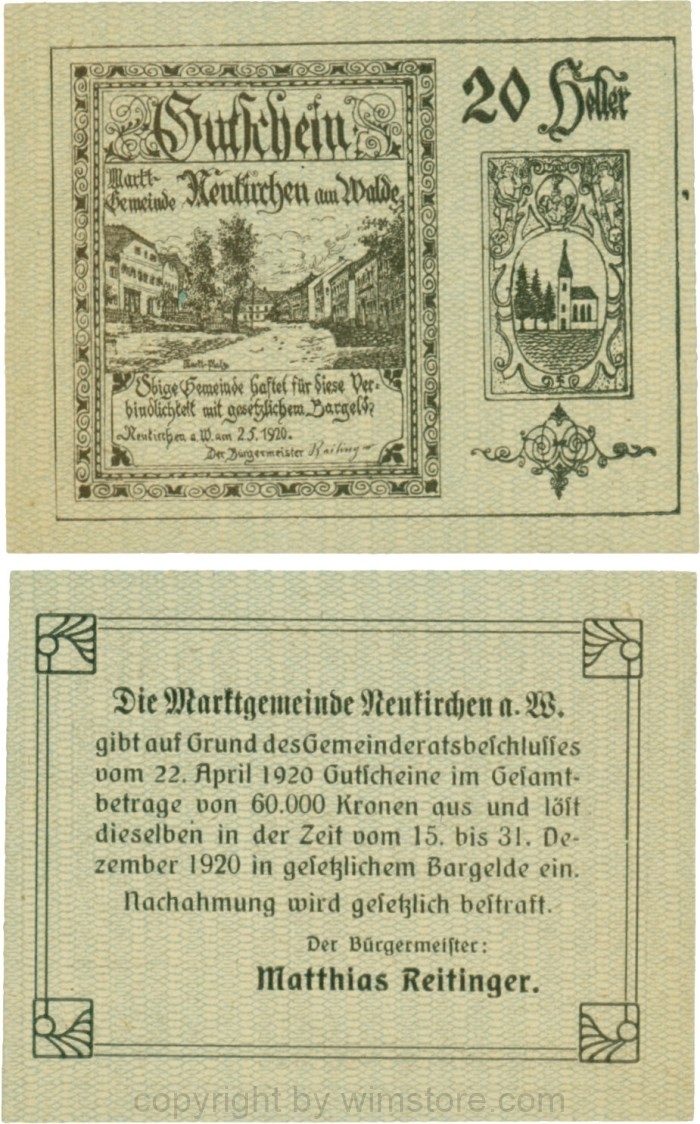 Neukirchen am Walde, G0655Ia11, 20 Heller, Schein 11; 1-