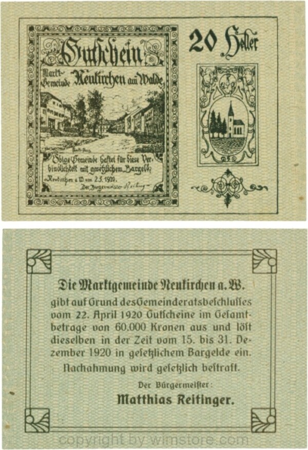 Neukirchen am Walde, G0655Ia11, 20 Heller, Schein 11; 1-