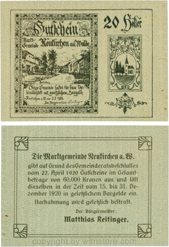 Neukirchen am Walde, G0655Ia11, 20 Heller, Schein 11; 1-