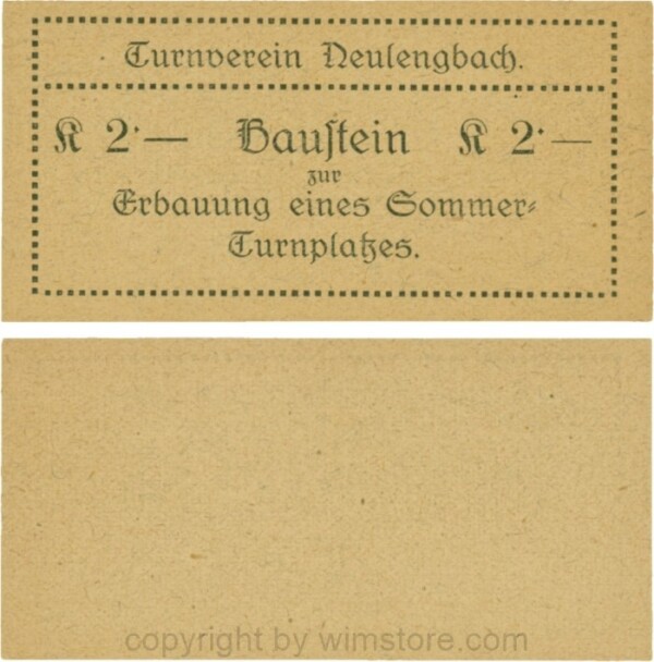 Neulengbach, P0659A, Turnverein Neulengbach, 2 K Baustein zur Erbauung eines Sommer-Turnplatzes; 1