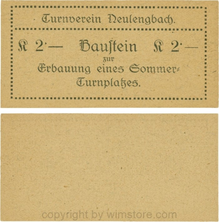 vn100486 Neulengbach, P0659A, Turnverein Neulengbach, 2 K Baustein zur Erbauung eines Sommer-Turnplatzes; 1