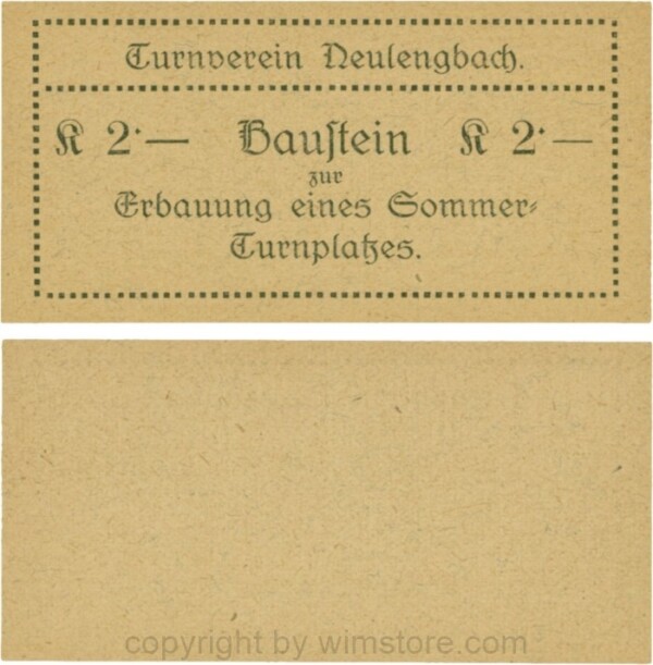 Neulengbach, P0659A, Turnverein Neulengbach, 2 K Baustein zur Erbauung eines Sommer-Turnplatzes; 1