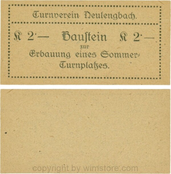 Neulengbach, P0659A, Turnverein Neulengbach, 2 K Baustein zur Erbauung eines Sommer-Turnplatzes; 1