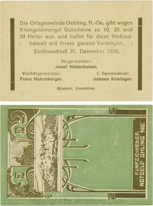 vn100494 Öhling, G0707a03, 50 Heller, Schein 03; 1