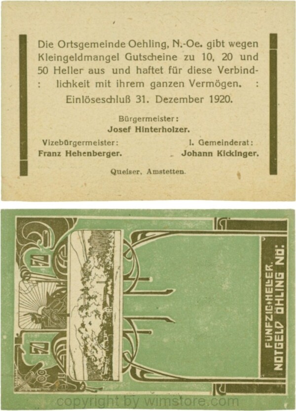 vn100496 Öhling, G0707a03, 50 Heller, Schein 03; 1-