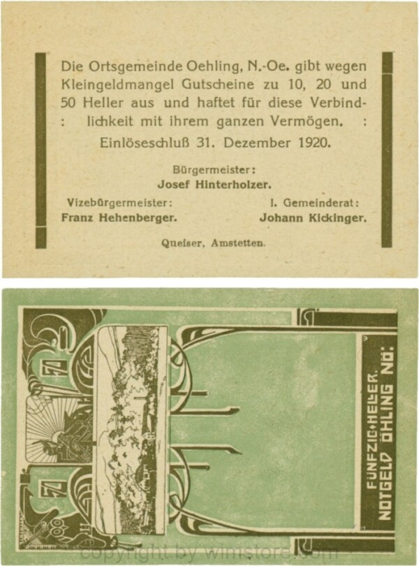 Öhling, G0707a03, 50 Heller, Schein 03; 1-