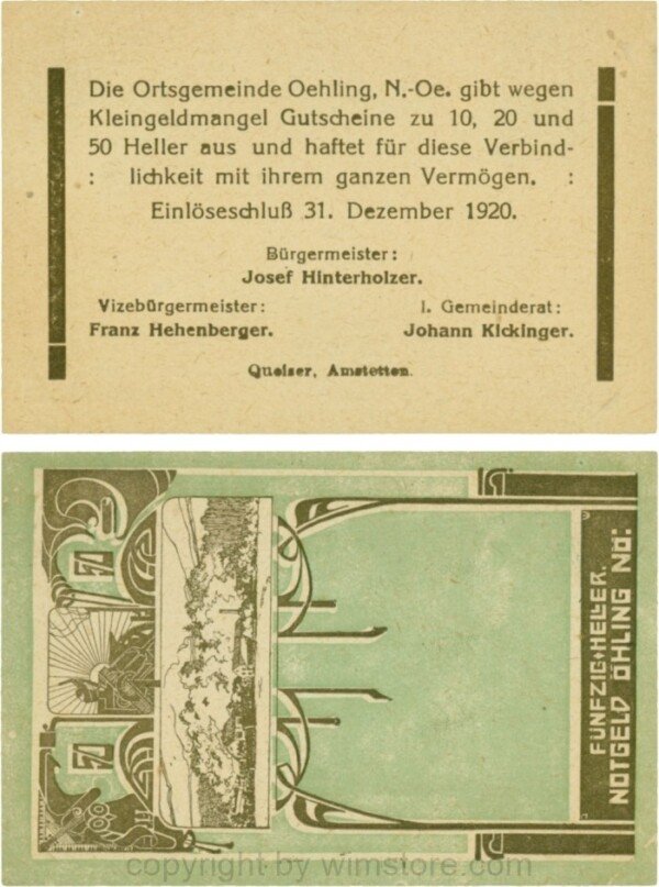 Öhling, G0707a03, 50 Heller, Schein 03; 1-