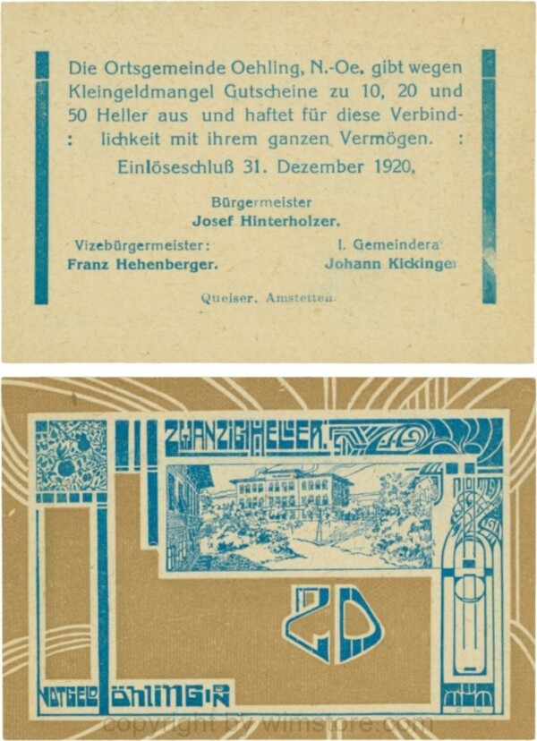 vn100504 Öhling, G0707a05, 20 Heller, Schein 05; 1-