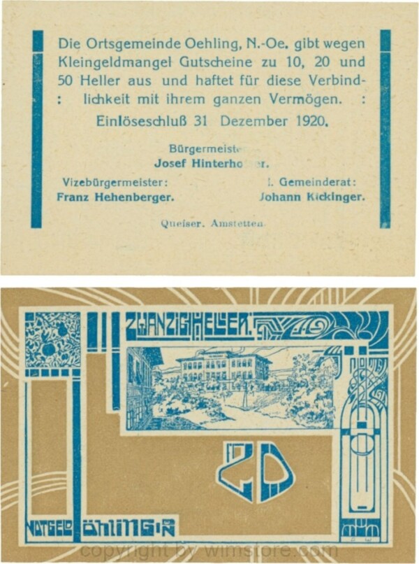 Öhling, G0707a05Df, 20 Heller, Schein 05, kleiner Druckfehler; 1