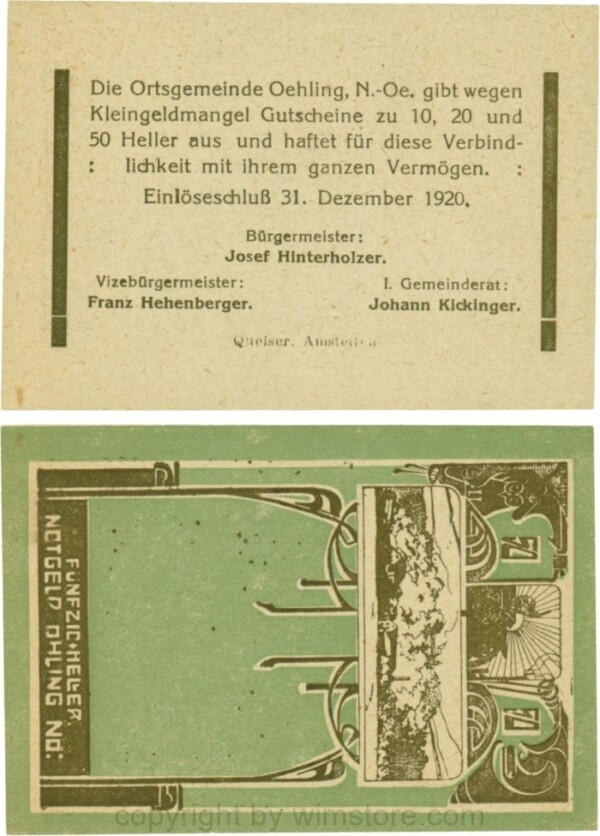 vn100506 Öhling, G0707a06, 50 Heller, Schein 05; 1-