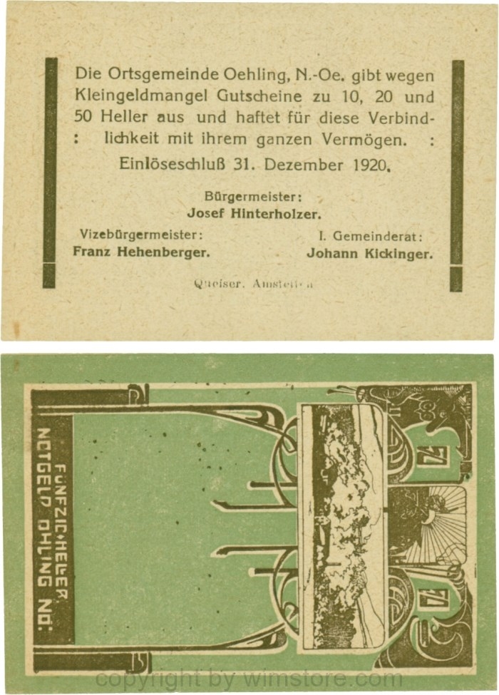 Öhling, G0707a06, 50 Heller, Schein 05; 1-