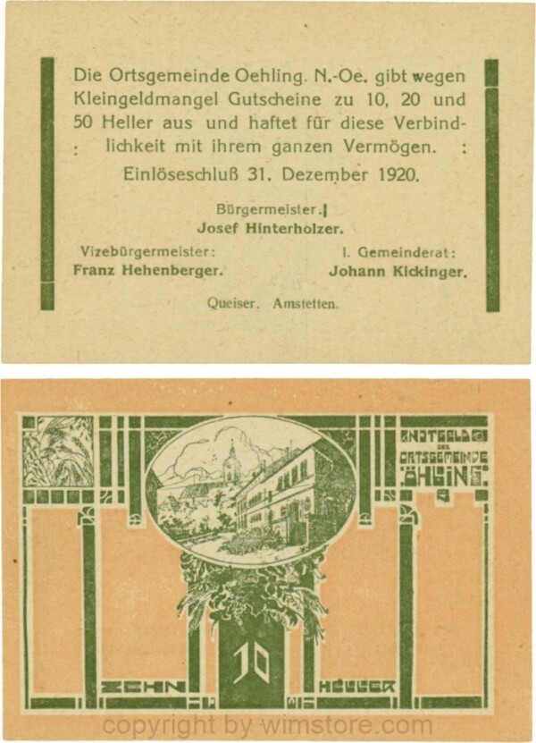 vn100514 Öhling, G0707a16, 10 Heller, Schein 16; 1-