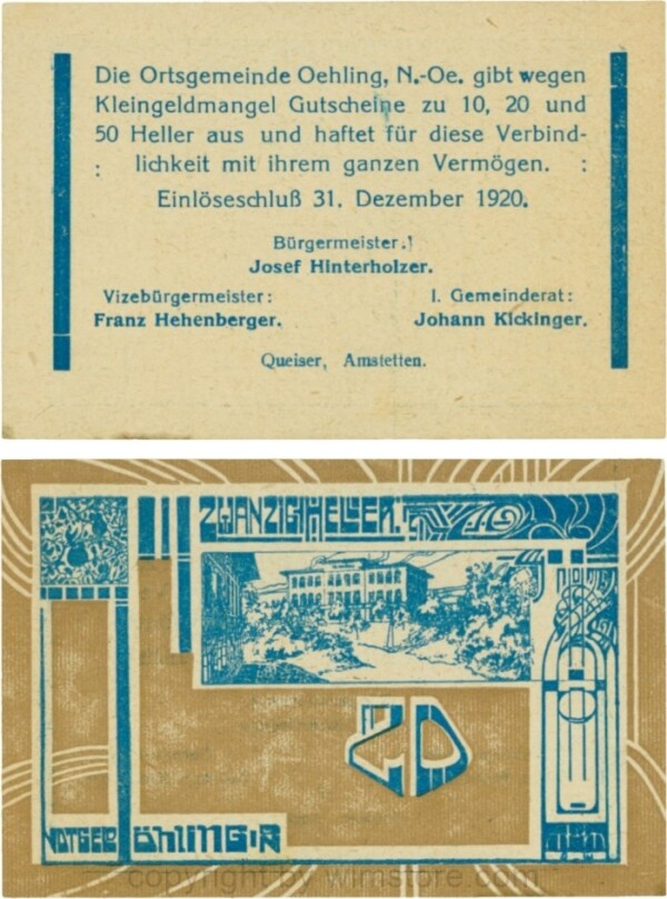 Öhling, G0707a17, 20 Heller, Schein 17; 1-