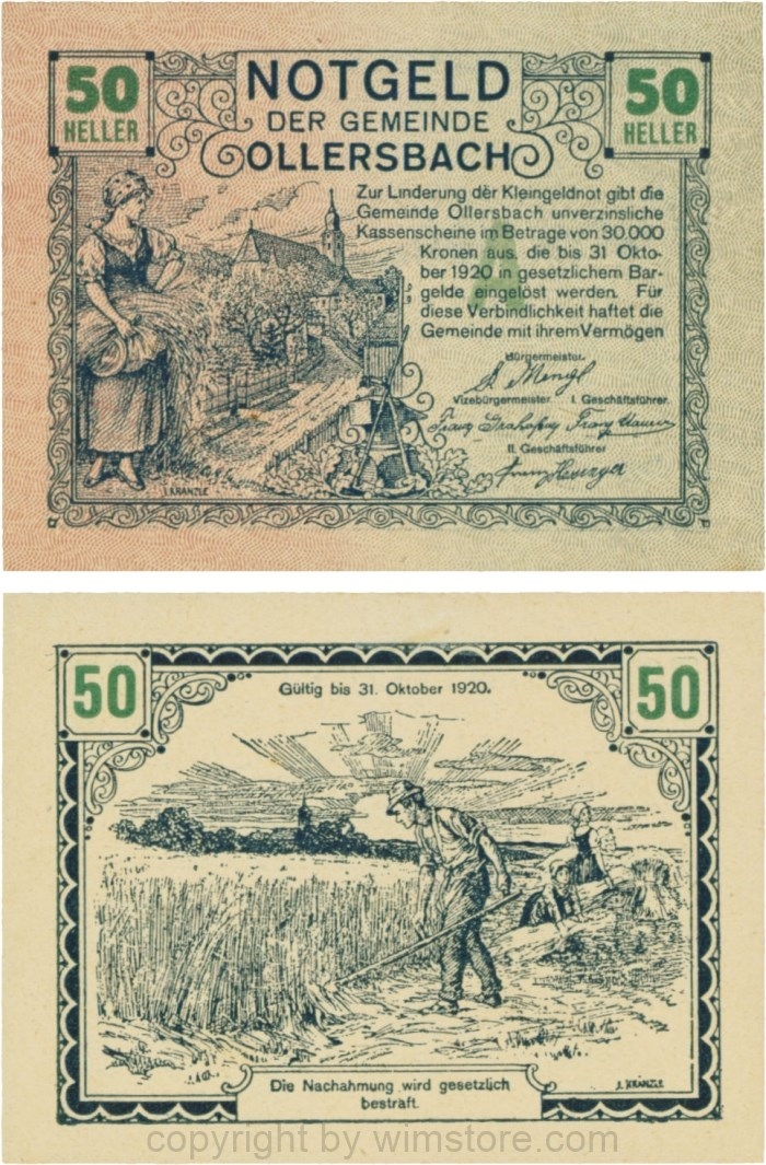 Ollersbach, S0709IIa, 50 Heller, Druck grün, "A" mittig; 1