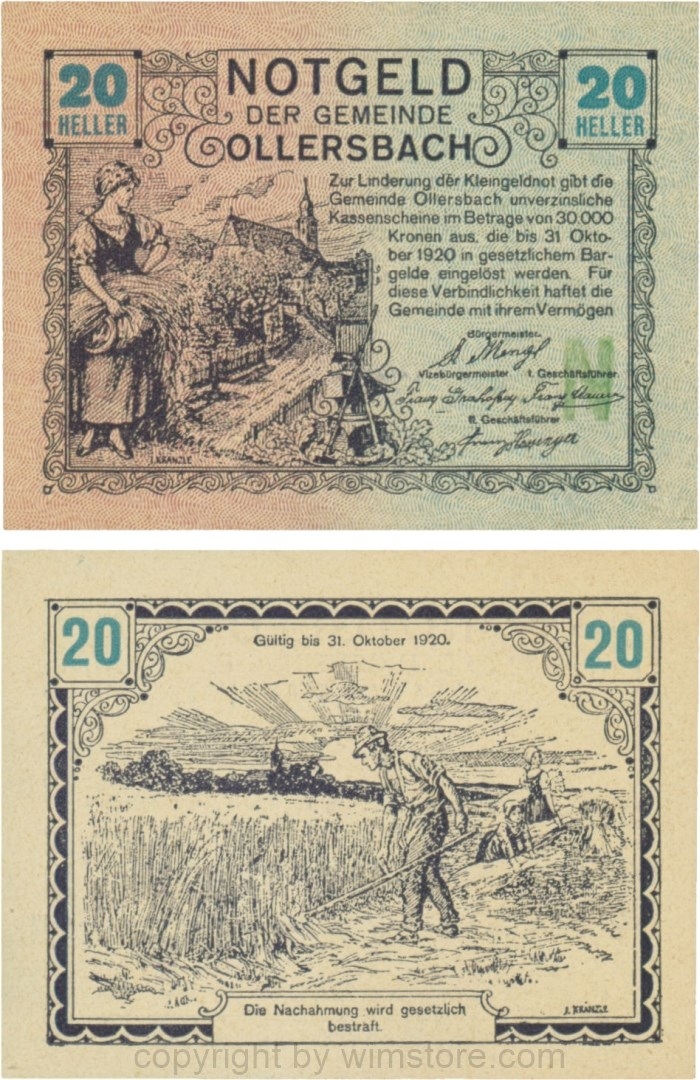 Ollersbach, S0709IIe, 20 Heller, "N" grün, rechts unten; 1