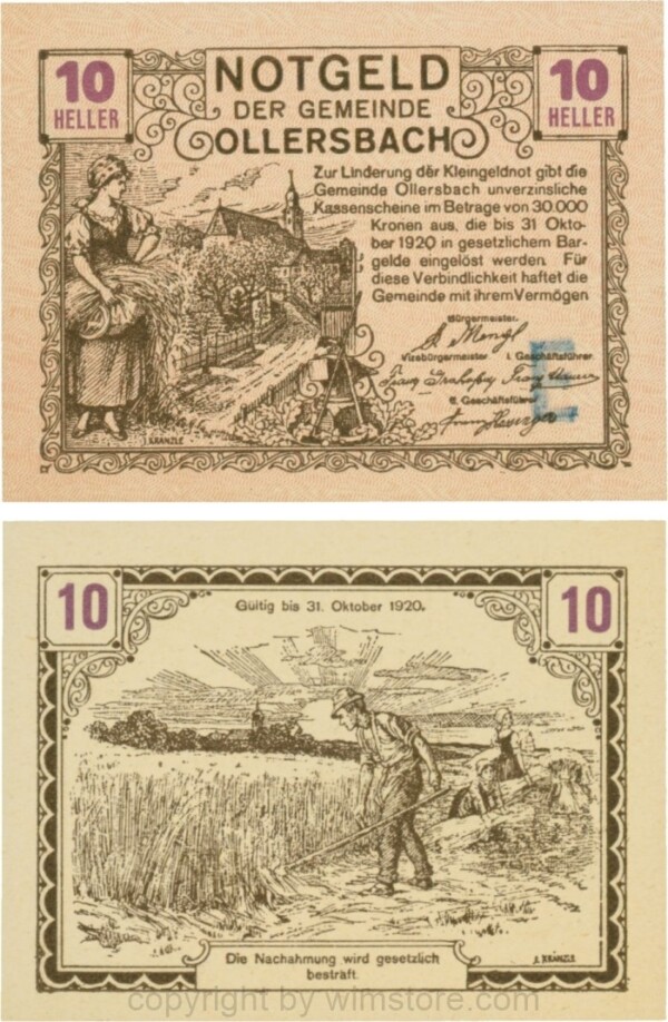 Ollersbach, S0709IIf, 10 Heller, "E" blau, rechts unten; 1