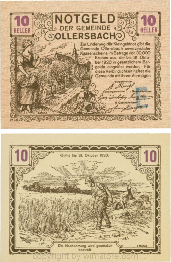 Ollersbach, S0709IIf, 10 Heller, "E" blau, rechts unten; 1